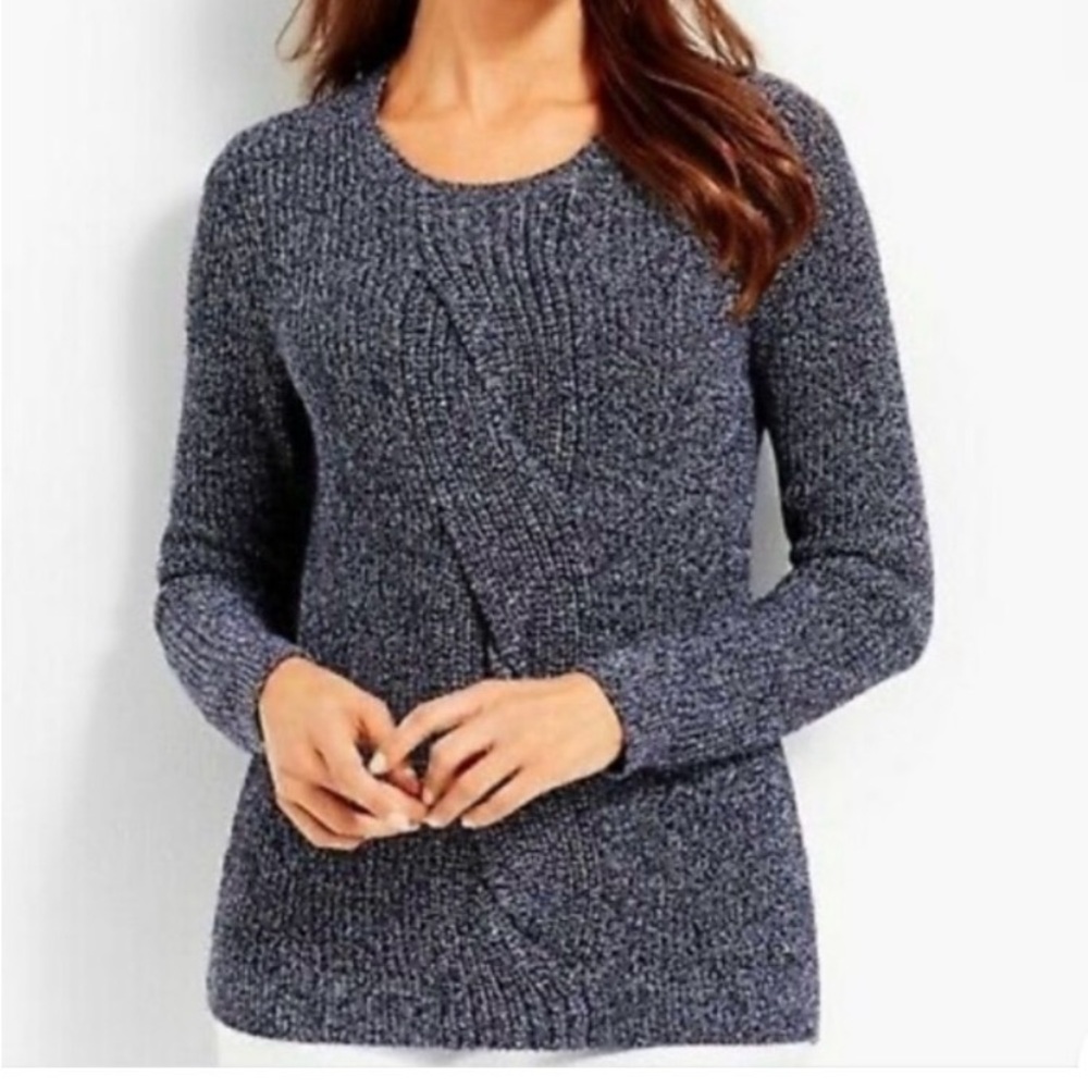 Talbots Blue Marled Cable twist 100% Cotton Women's Sweater size L